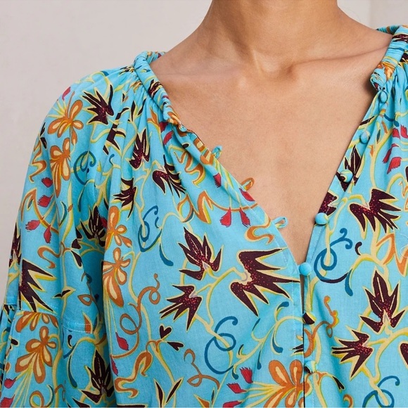 A.L.C Capri top grotto multi aqua floral blouse size 6 - Picture 2 of 10